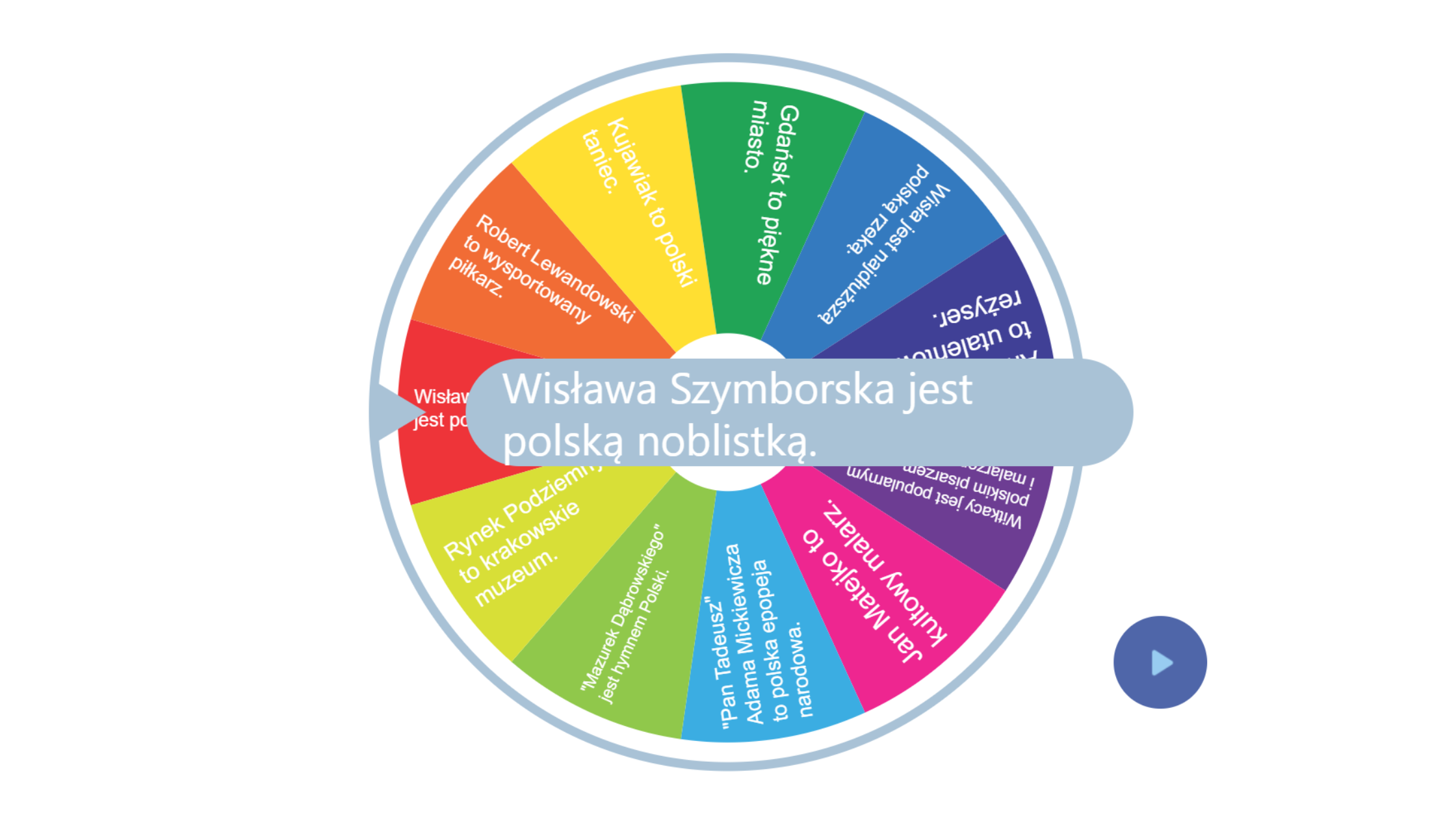 pomysły na lekcje polskiego jako obcego, wprowadzanie narzędnika, gry i zabawy na lekcje jpjo, koło fortuny, platforma e-polish.eu